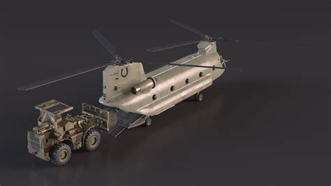 Forklift Loads Cargo to the Transport Helicopter CH 47 Chinook Rigged ...