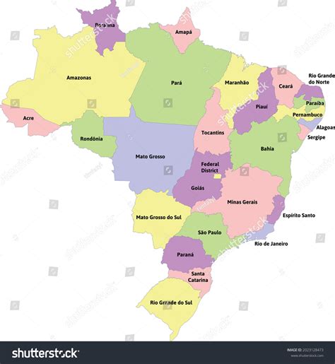 Brazil Administrative Map States Colored Vector: vetor stock (livre de direitos) 2023128473 ...