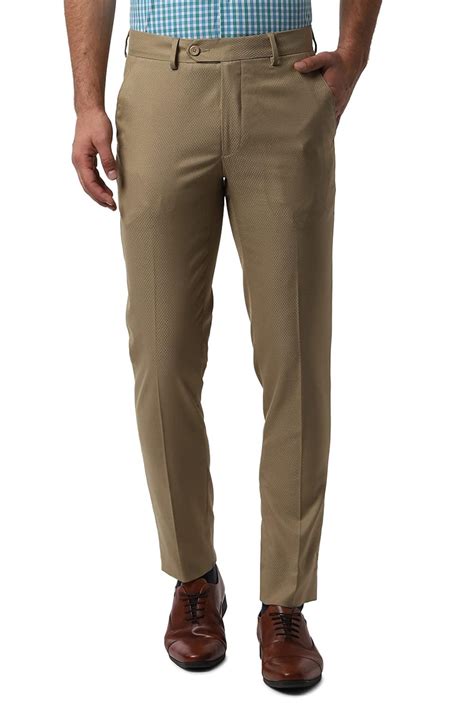 Peter England Men's Slim Fit Formal Trousers (PETFMNSP339482_Khaki_32 ...
