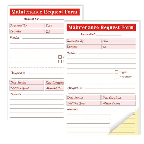 Maintenance Request Book Forms - 5.5 x 8.5 Inch 2 Part Carbonless ...