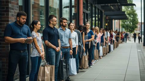 Long lines of people waiting outside a store before open 30768411 Stock ...