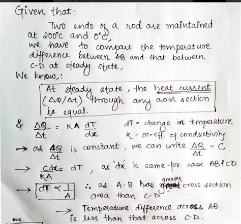 A conducting rod of non-uniform cross-section is maintained at 100 °C ...