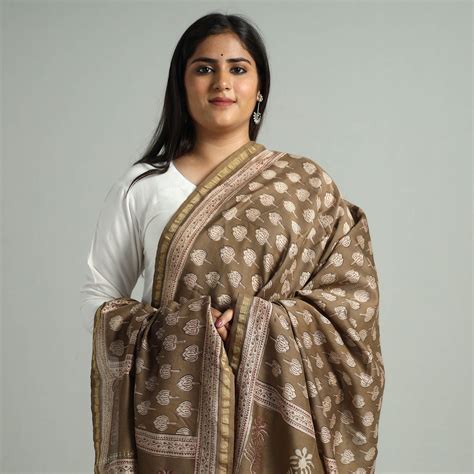 Akola Dabu Block Printed Handloom Chanderi Silk Dupatta 24