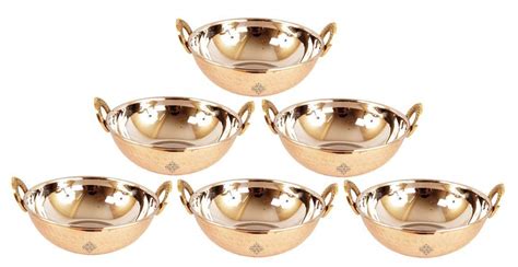 INDIAN ART VILLA Steel Copper Set of 6 Serving Kadhai Wok 700 ML Each ...