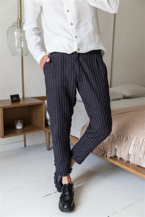 Linen Capri Pants: Cropped Linen Pants Men Tapered Casual Trousers ...