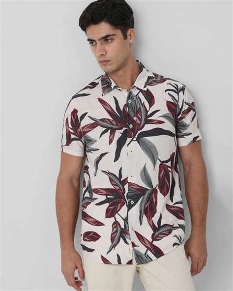 Buy Off White Brushstroke Print Cotton Linen Shirt Online at Muftijeans