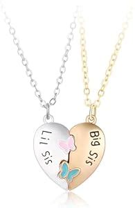Buy El Regalo 2PCs Big Sis/Lil Sis Magnetic Butterfly Heart Necklaces ...