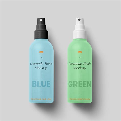 Free Lying Cosmetic Spray Bottle Mockups - mockupbee