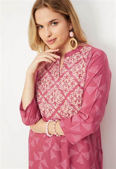 Buy Women Printed Band Collar Straight Kurta Online at just Rs. 499.0 ...