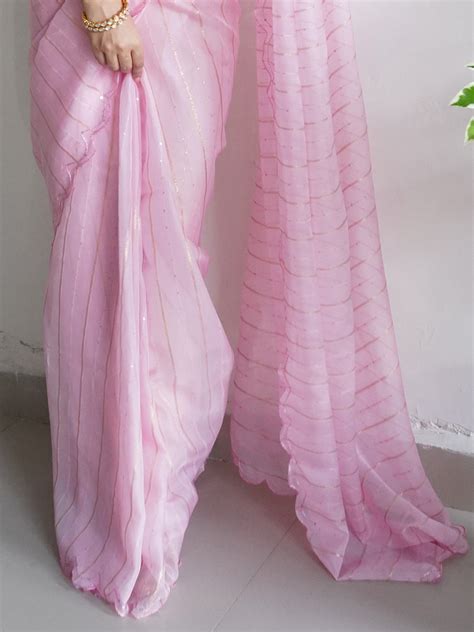 Buy Pink Chiffon Saree With Blouse Piece online-Karagiri