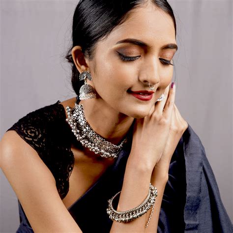 Buy Teejh Kanika Metallic Silver Oxidised Jewellery Gift Set Online