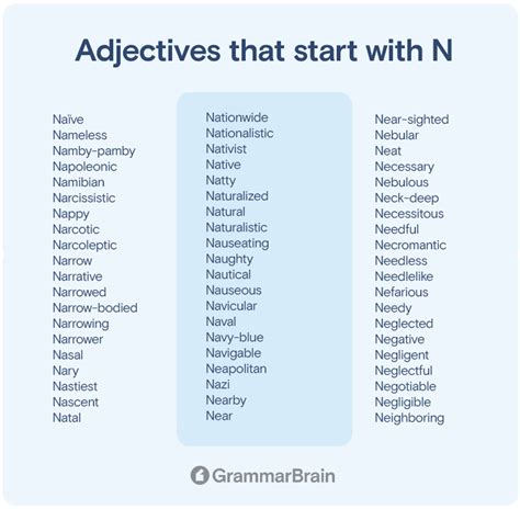Big List of Adjectives That Start With N (Positive, Negative ...