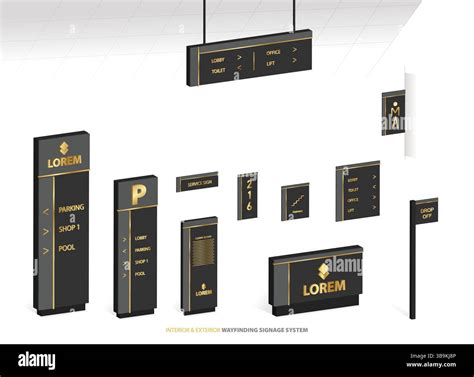 Wayfinding system 3D signage mockup set Direction signs Exterior and ...