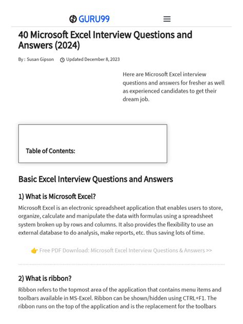 Image result for Microsoft Excel Interview Questions
