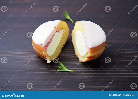 Donut Halves Showing Cream Filling Stock Image - Image of generated ...