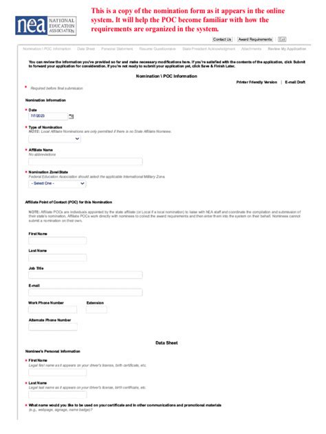 Fillable Online 2024 NEA ESPOTY Nomination Form Fax Email Print - pdfFiller