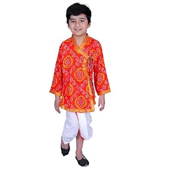 Buy FabJunior Kid's Angrakha Cotton Bandhani Print Regular Fit Full ...