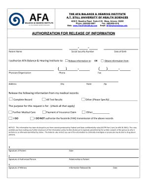 Fillable Online atsu Medical Records Release Form - ATSU - atsu Fax ...