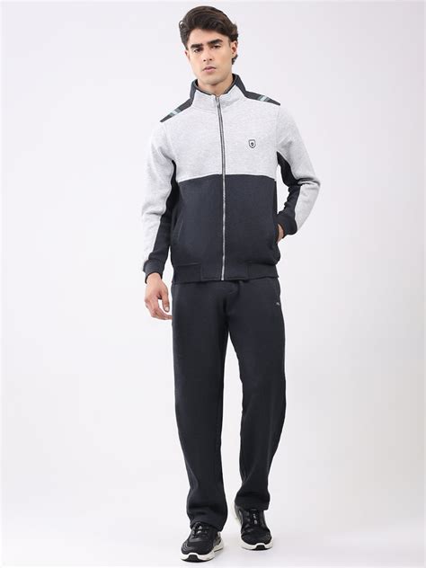 Buy Men Charcoal Solid Collar Full Sleeve Winter Tracksuit Online in ...