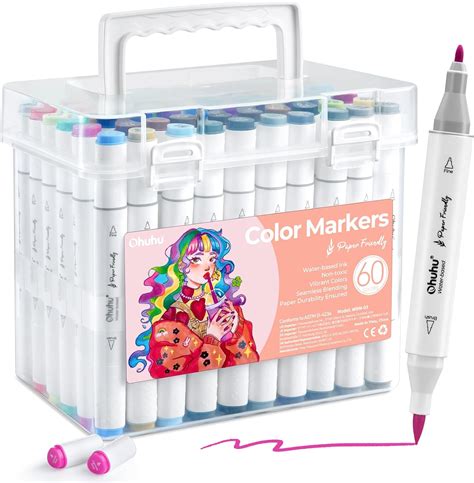 Amazon.com: Ohuhu Markers Paper-friendly No Peeling Water-based 60 ...