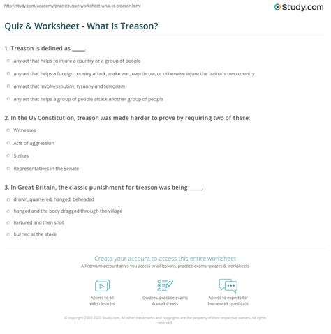 Quiz & Worksheet - What Is Treason? | Study.com
