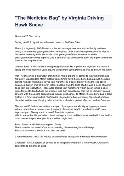 "The Medicine Bag" by Virginia Driving Hawk Sneve Exam 2024 Questions ...