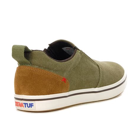 XTRATUF Men's Sharkbyte Olive Canvas Deck Shoes - WOOKI.COM