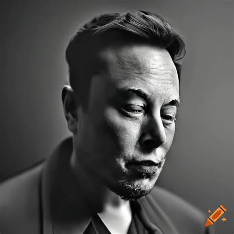 Black and white photo of elon musk lost in thoughts