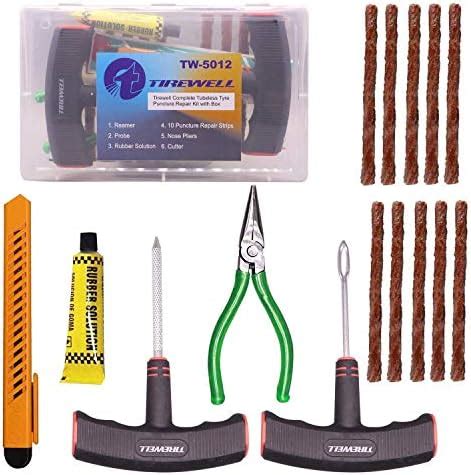 TIREWELL TW-5005 10 in 1 Universal Tubeless Tyre Puncture Kit with ...