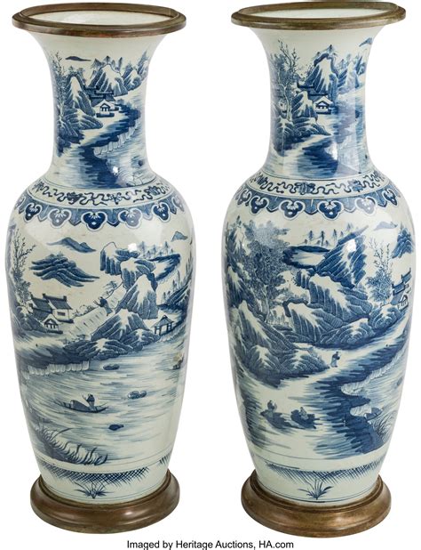 A Pair of Large Chinese Blue and White Porcelain Floor Vases. | Lot ...