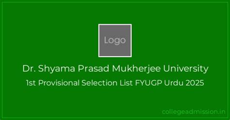 Dr. Shyama Prasad Mukherjee University: 1st Provisional Selection List ...