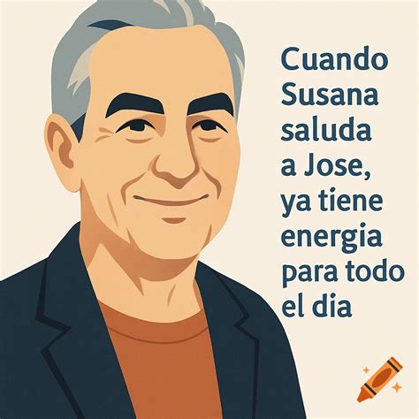 Stylized illustration of a smiling older man with grey hair, alongside a Spanish quote. on Craiyon