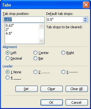 Image result for Tabs Dialog Box Word