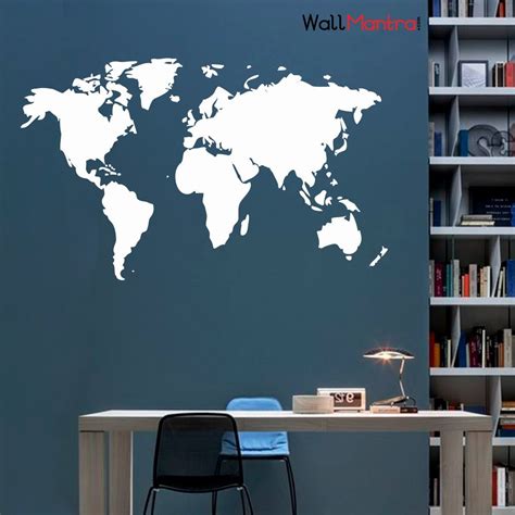 wallmantra Vinyl World Map Wall Sticker, 0.1 x 13 x 24 Inches, White ...