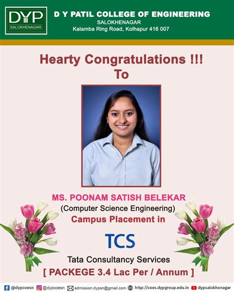 DYP | Placements in TCS: Ms. Poonam Belekar got placed in TCS with 3.4 ...