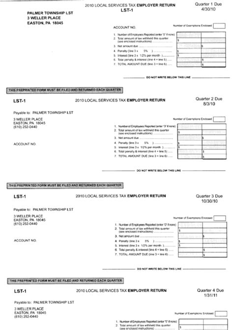 Form Lst-1 - Local Services Tax - Employer Return printable pdf download
