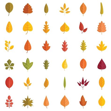 Feuilles d'automne icônes définies vecteur plat feuille d'automne ...