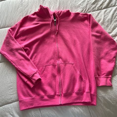 Bright pink zip up hoodie got it from LF worn it a... - Depop