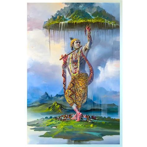 krishna lifting mount govardhan canvas painting