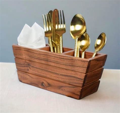Buy ExclusiveLane Wood Hand-Painted Cutlery Holder, Standard, Dark ...