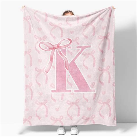 Coquette Pink Bow Throw Blanket, Personalized Initial Alphabet Fluffy ...