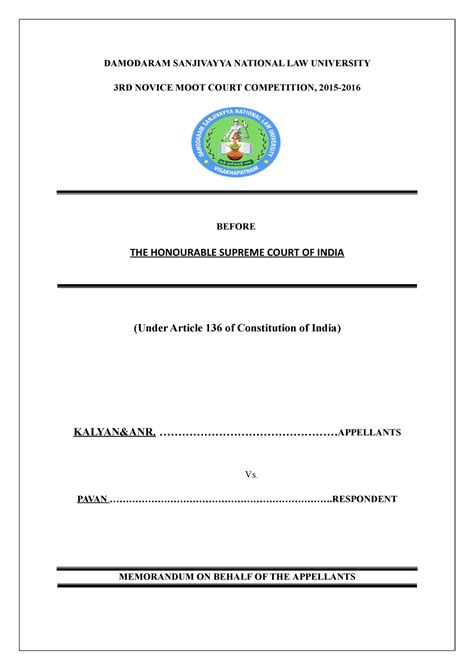 Memorial for a Tort problem - DAMODARAM SANJIVAYYA NATIONAL LAW ...