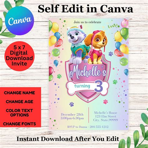 Paw Patrol Skye & Everest Birthday Invitation Template - Paw Patrol Sk ...