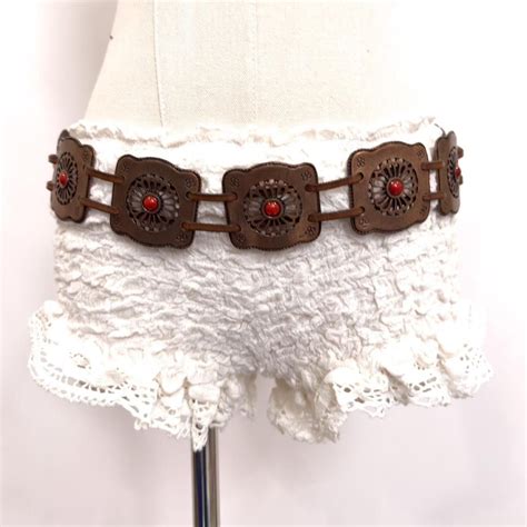 brown leather medallion belt chunky - gold buckle... - Depop | Brown ...