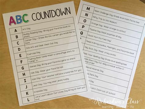 ABC Countdown FREEBIES - Mrs. Richardson's Class