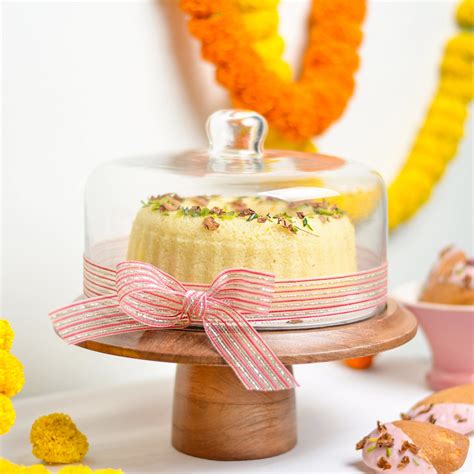 Cloche Cake Stand | Wooden Cake Display with Glass Cloche | Pastiche by AK