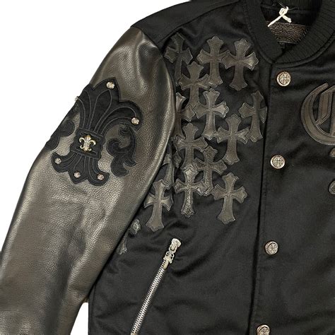 Chrome Hearts Leather & Cashmere Letterman Varsity Cross Patch Jacket