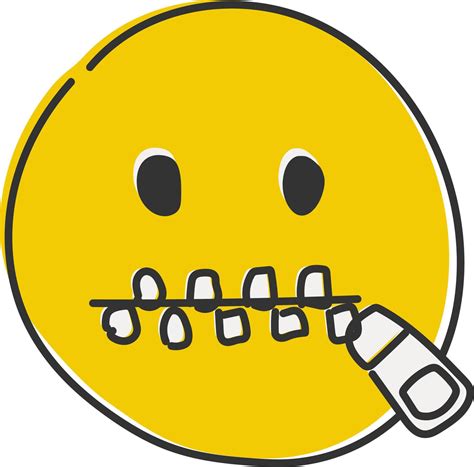 Zip mouth emoji. Silent emoticon with closed metal zipper for mouth ...
