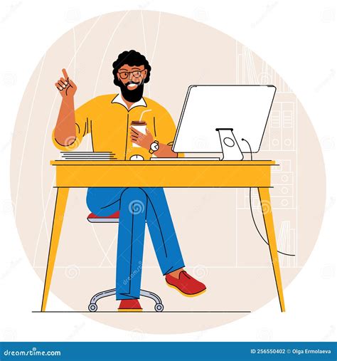 Man Sitting at the Office Table. Stock Vector - Illustration of phone ...
