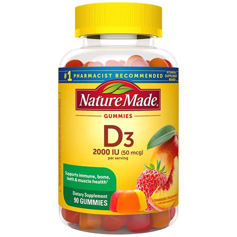 Nature Made Vitamin D3 2000 IU (50 mcg) Per Serving Gummies Strawberry ...